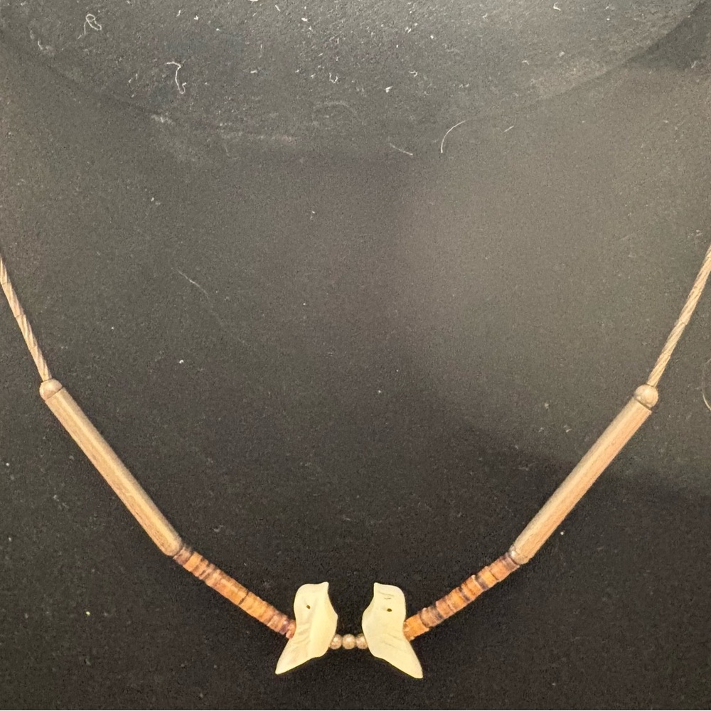 Handcrafted Brown Bead Necklace with shell Bird Accents